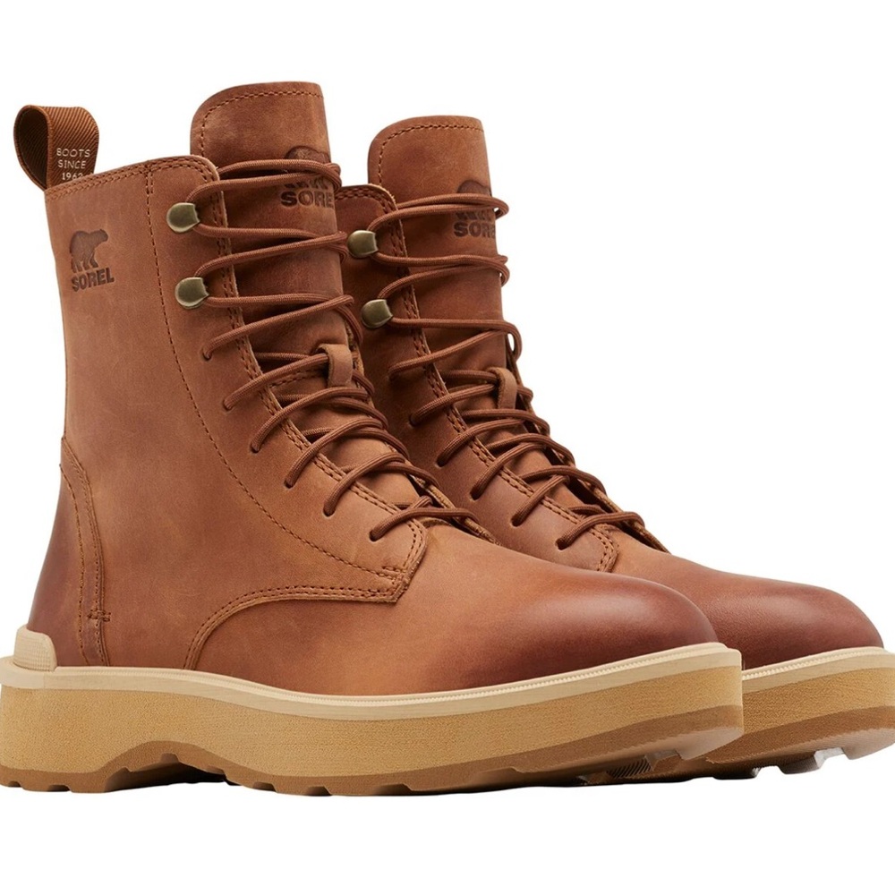 Sorel Women's Hi-Line Lace Boots Scorch Tawny Buff Size 7.5 WATERPROOF Leather